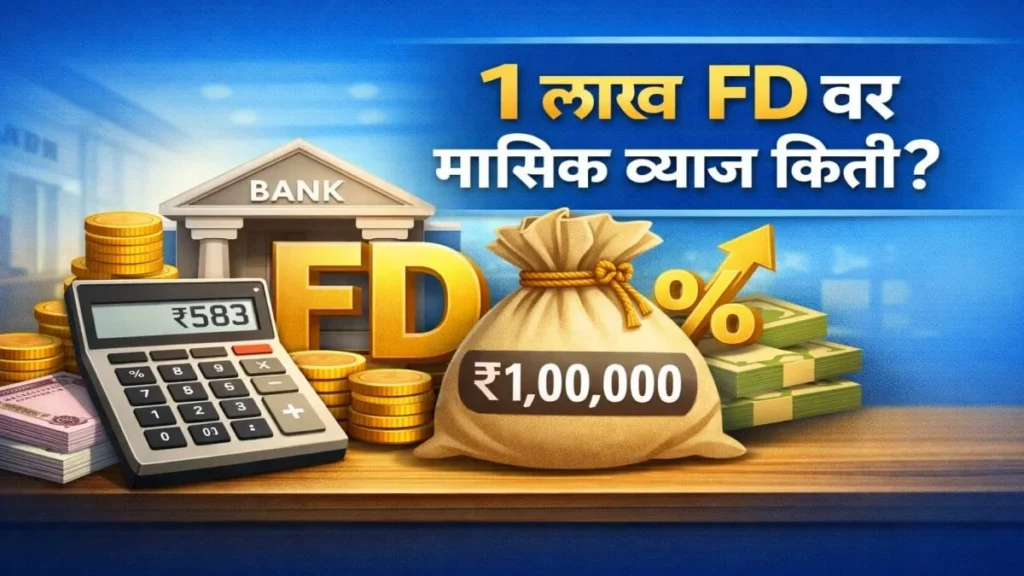 १ लाख मुदत ठेवीसाठी मासिक व्याज 2026