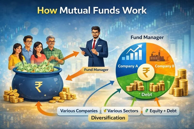 म्युच्युअल फंड कसे काम करतात डायग्राम