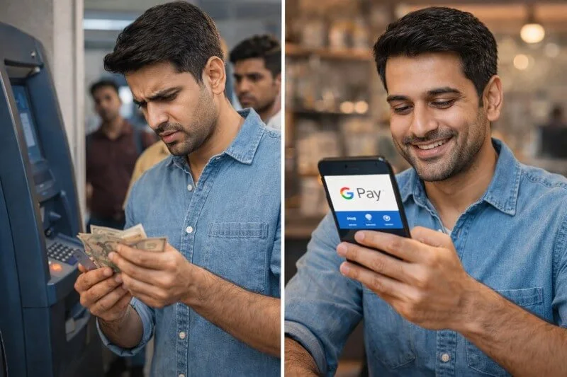 man facing cash problem and switching to digital payment app