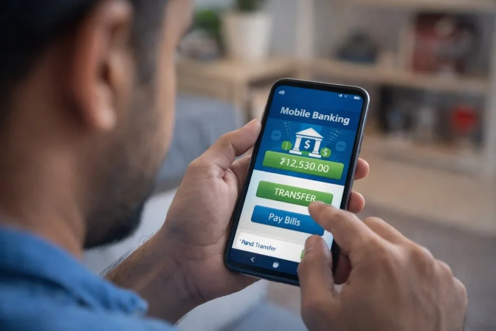 person using mobile banking app on smartphone