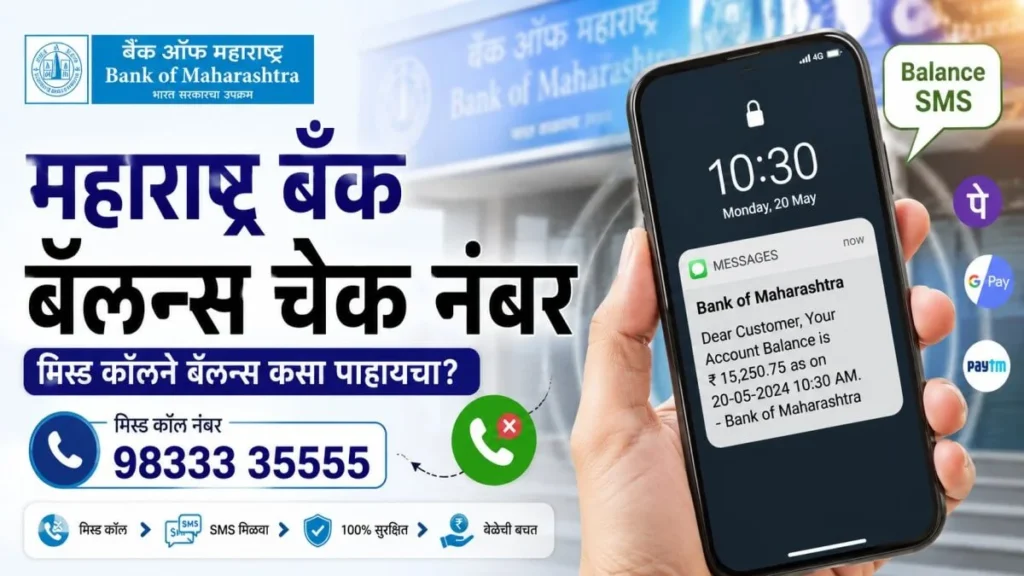 महाराष्ट्र बँक बॅलन्स चेक नंबर मिस्ड कॉल सेवा